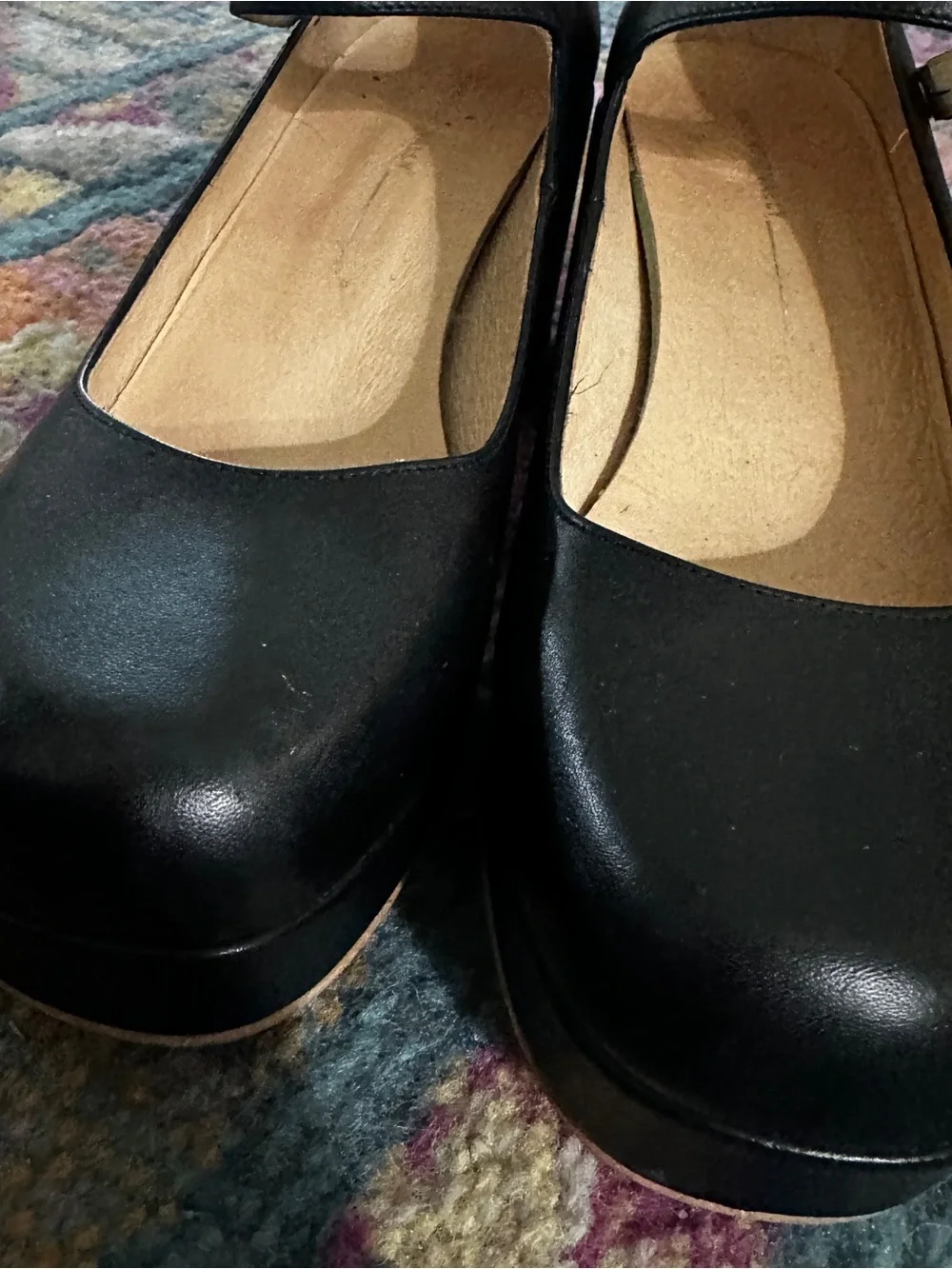 INTENTIONALLY BLANK Black Leather Platform Mary Jane Heels